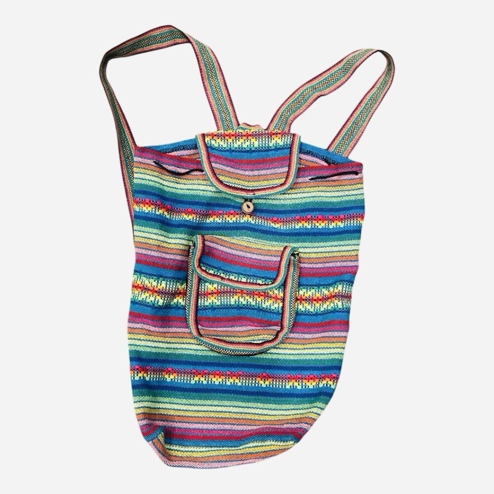 Baja Mexican Textile Woven Backpack stripes Multi Color Aztec Very Durable Lg